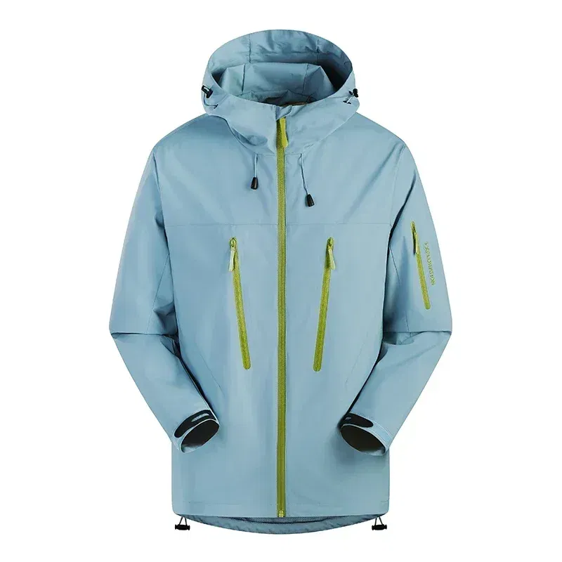 Color: SKY BLUE, Size: XXXL - Spring Autumn Men's Windbreaker Fashion Outdoor Mountaineering Travel Windproof Waterproof Hooded Jacket Slim Fit Versatile Coat