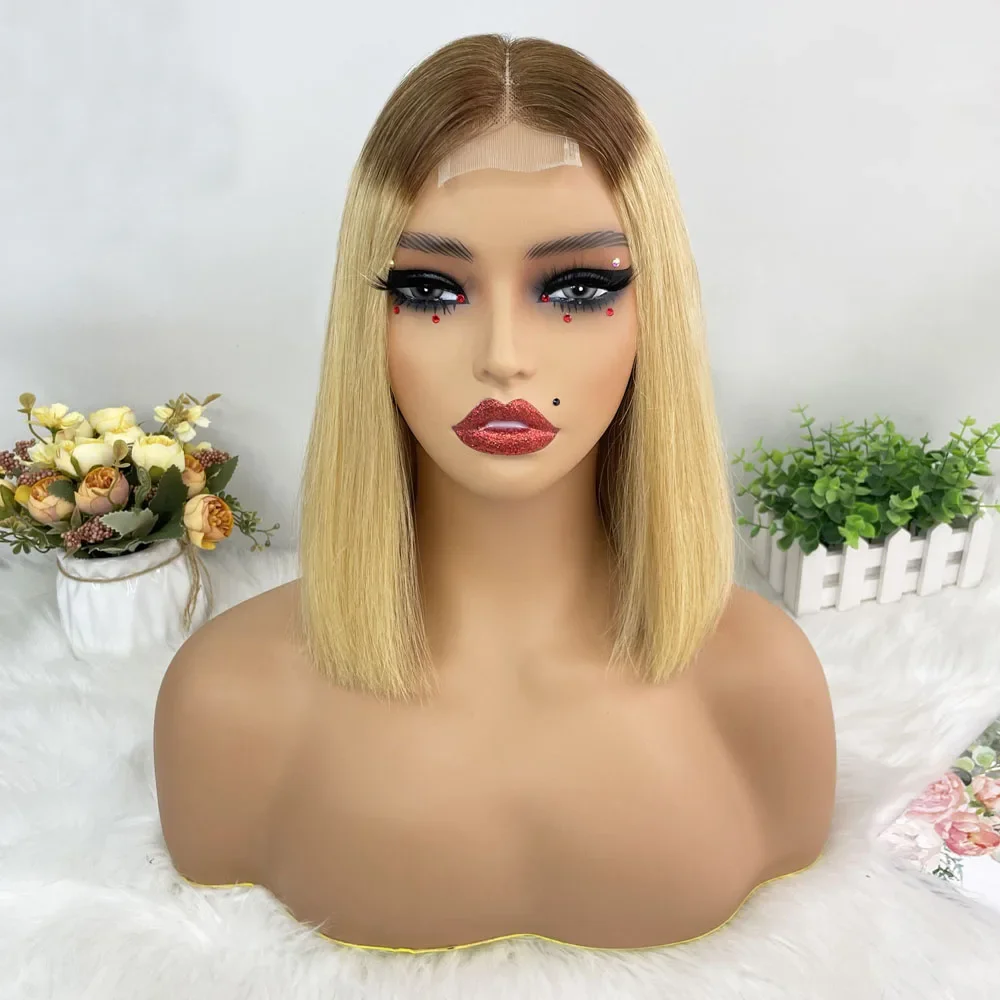 Hair Color: #18, Stretched Length: 10inches, Density: 100% - Vietname Super Double Drawn Straight Short Bob Wigs 2x6 Lace Closure Wig for Women 100% Human Hair Orange Candy Lace Closure Wig