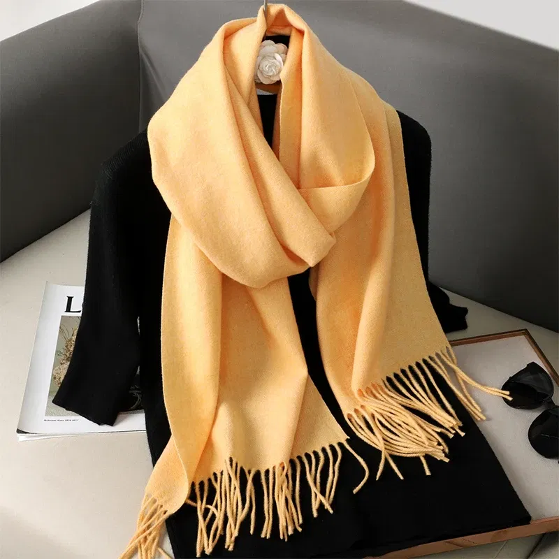 Color: DARK GRAY - New 62 Color Winter Scarf For Women Long Warm Cashmere Scarves Hijab Solid Lady Shawl Wrap Female Pashmina Bandana Head Scarfs