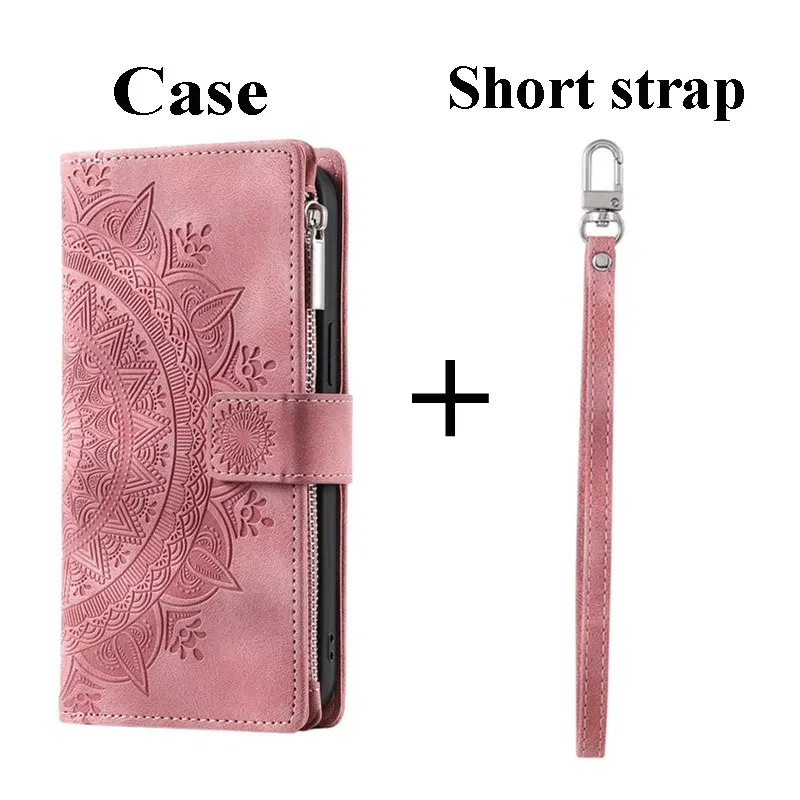 Color: Pink, Material: PVC - CrossBody Strap Zipper Wallet Coque for Samsung Galaxy A71 A51 A50 A41 A21S A30 A70 A50S A20 A31 A30S A10 A20E A 51 70 Flip Case