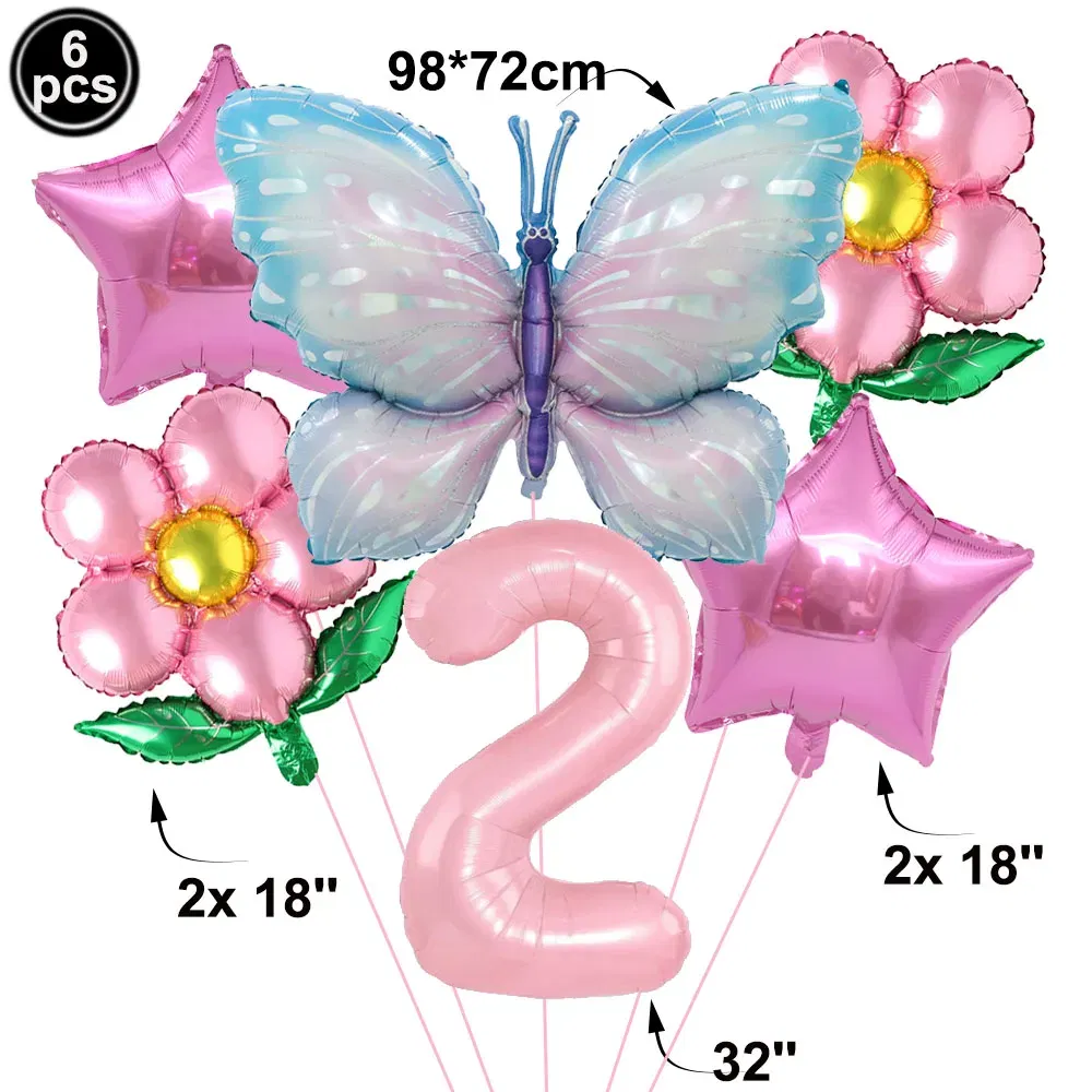 Color: GRAY - Butterfly Balloon Set 32/40inch Number Balloon Princess Garden Decoration Girl Fairy Birthday Party Balloon
