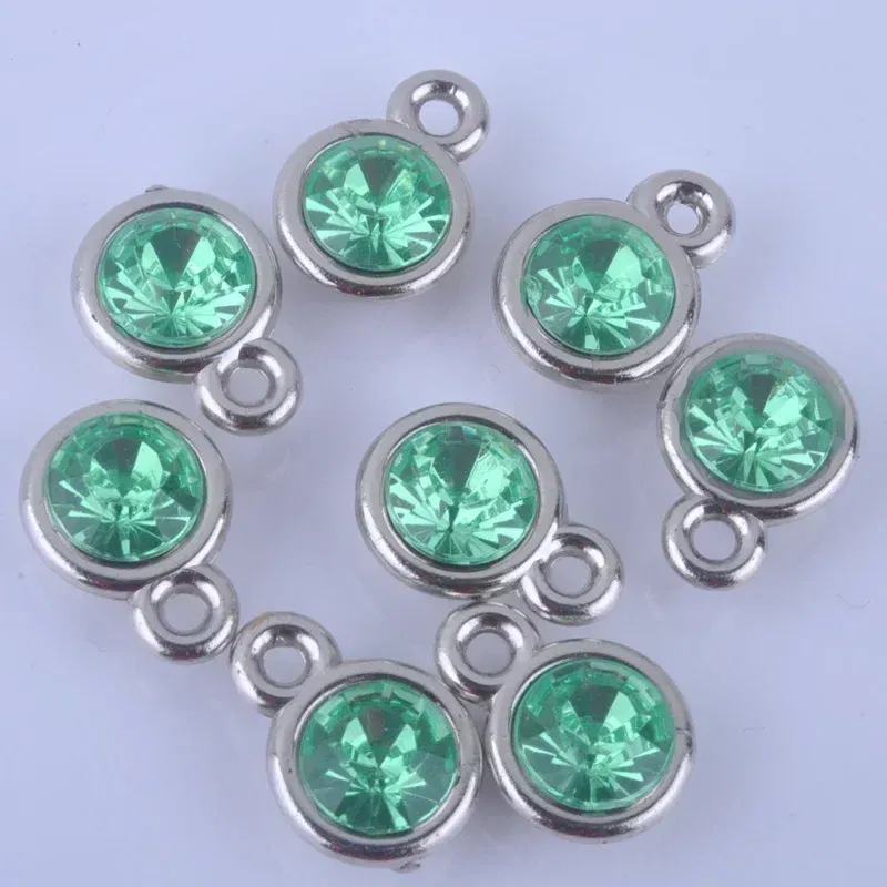 Metal color: Blue Zinc Plated - 150pcs/lot mixed Birthstone charms 11mm Acrylic for DIY jewelry
