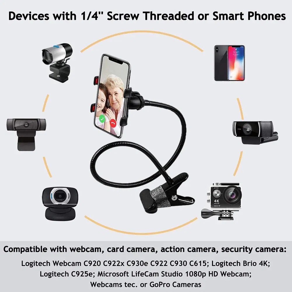 Enhanced Desk Flexible Gooseneck Stand Rack Gooseneck Clamp Webcam Stand for Logitech C925e C922x Brio 4K