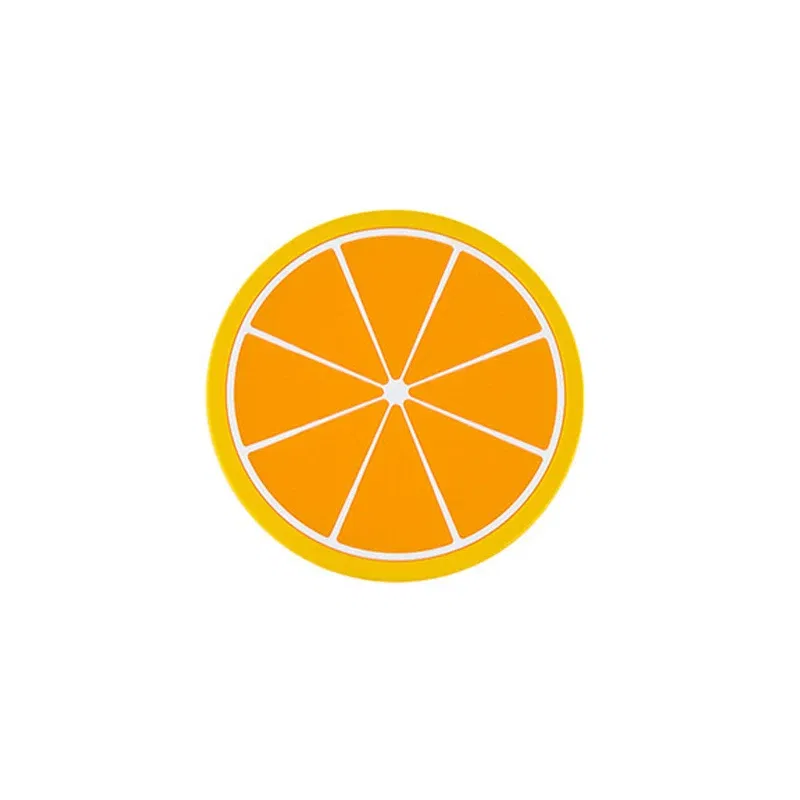 Color: Yellow, Shape Style: Round - Silicone Coaster Mini Round Fruit Pattern Drink Coaster Hot Drink Holder Hot Coffee Tray Desktop Insulation Pad Cute Creative