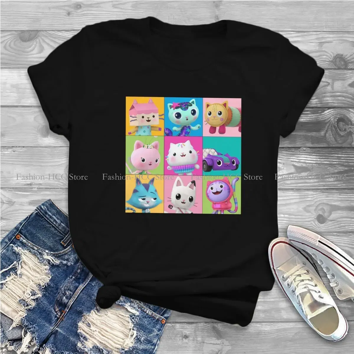Color: black, Size: XXL - Essential Style Polyester TShirt Gabby's Dollhouse Gabby Cartoon Comfortable Hip Hop Gift Idea T Shirt Stuff