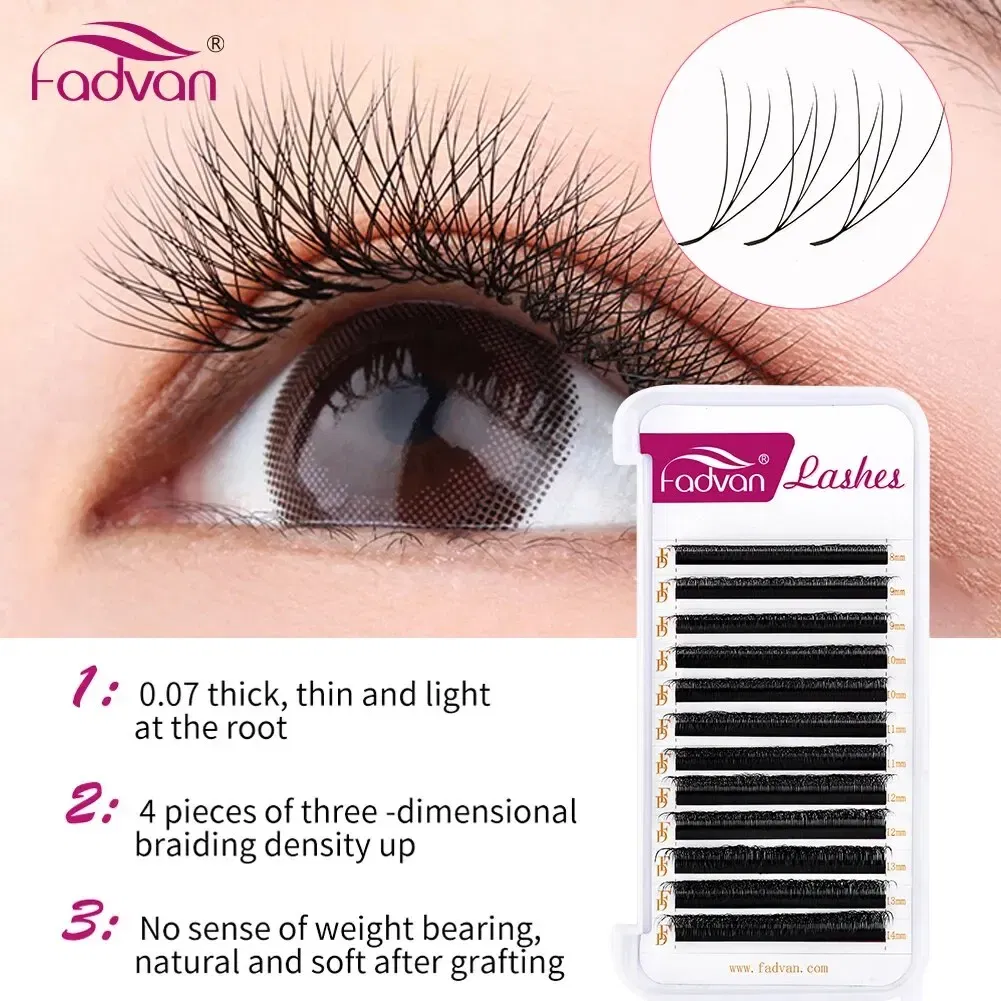Curl: D, Length: 8mm - Fadvan 4D W In Shape Eyelash Extension Premade Volume Fans Soft Style Mink Easy To Embellish Natural False Eyelashes