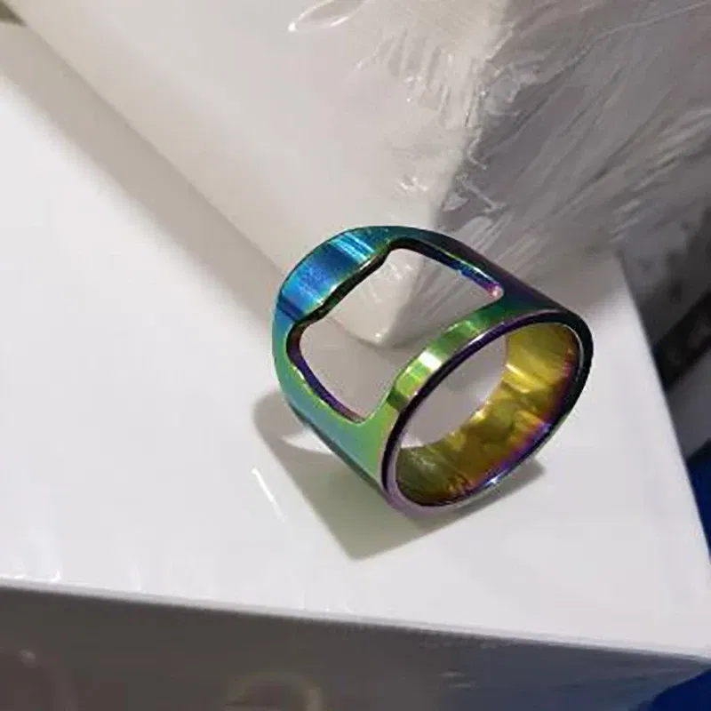 Main Stone Color: black, Ring Size: 7 - VIVILADY Titanium Stainless Steel Creative Bottle Opener Ring Jewelry For Unisex Punk Simple Fashion Party Bar Gift Wholesale