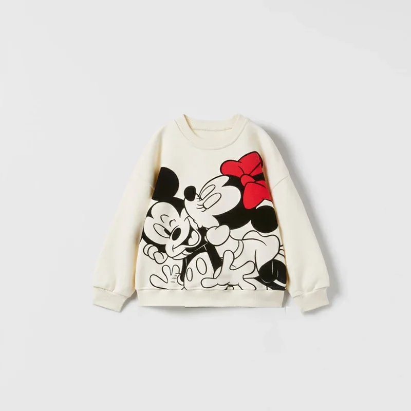 Color: WHEAT, Kid Size: 12M - Spring New Mickey Sweatshirt Loose Fashion Long Sleeved Tops O-neck Children Baby Casual Hoodies Boys Clothing Cartoon Sweater