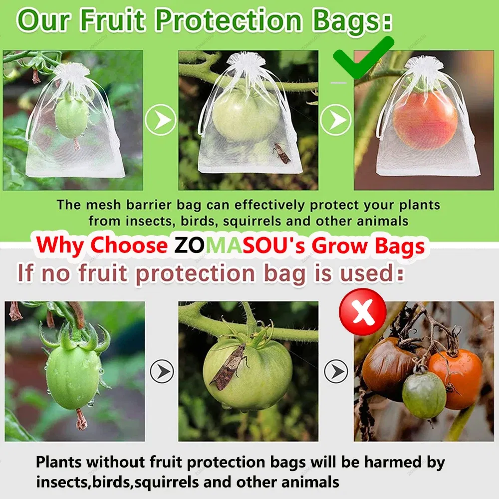 Color: light green, Size: S - 20-200PCS Vegetable Grapes Fruit Grow Bags Fruit Protection Bags Garden Anti-Bird Netting Mesh Bag Strawberry Bags Garden Tools