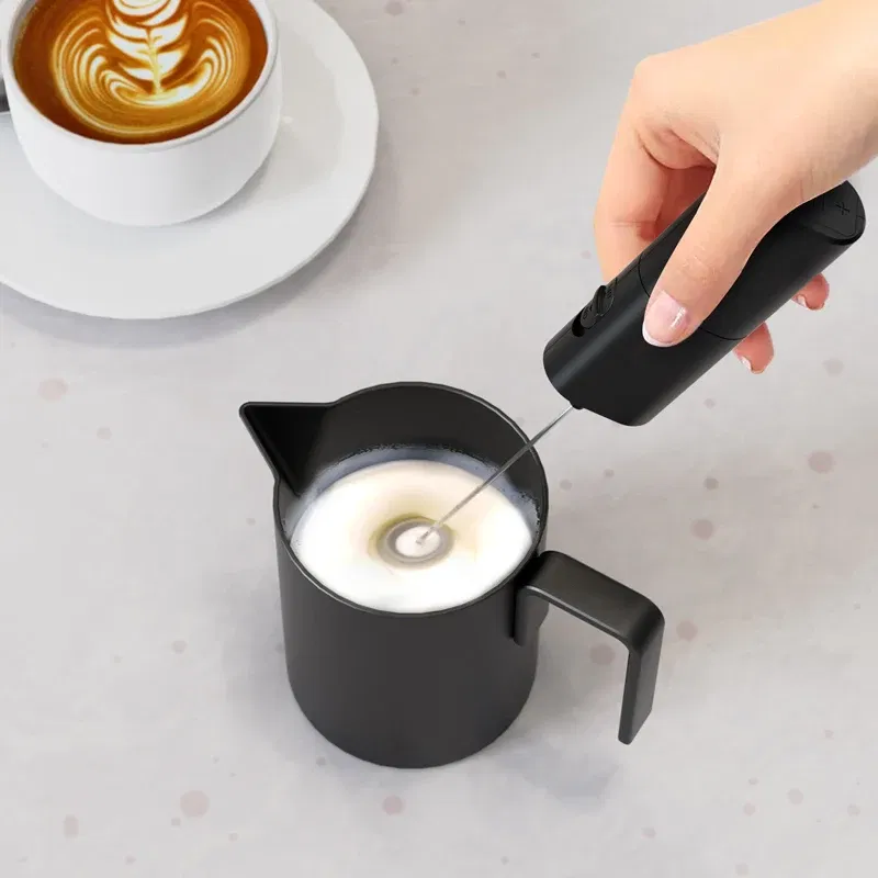 Color: Black - Electric Milk Frother Portable Mini Handheld Fast Foamer Coffee Cappuccino Whisk Mixer Food Blender