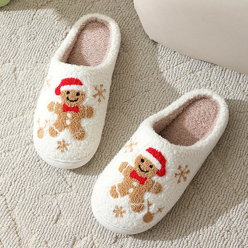 Shoe Size: 40-41, Color: Olivine - Cute Gingerbread Winter Warm Christmas Women Slippers Slides Couple Houseshoes Men Bedroom Flat Soft Sole Home Shoes for Gift