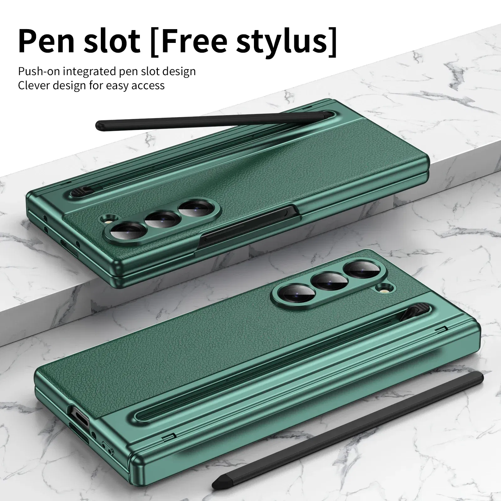 Color: green, Material: CANVAS - With Touch Pen For Samsung Galaxy Z Fold 6 Slim 5 W25 5 4 3 Case Leather Plating Hinge 360 Full Screen Protector Folding Cover
