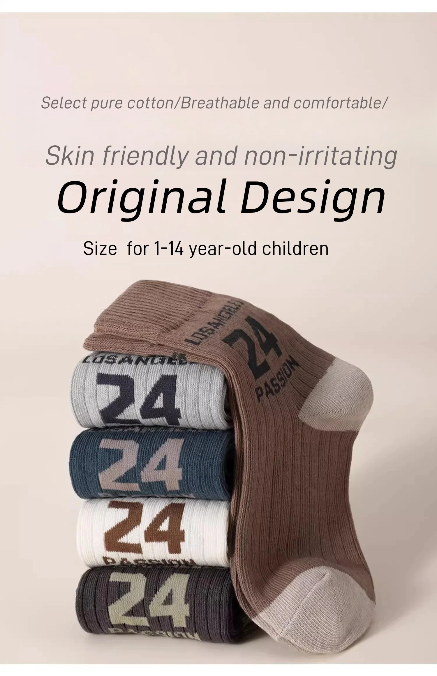 Color: Pink, Size: 4-6T - Autumn Socks Boys Solid With Letters Pattern Cotton Sock Children's Sporty Socks Spring Autumn Mid Calf Socks 5 pairs