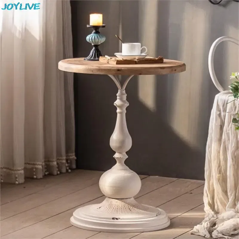 Color: Black - JOYLIVE Retro Solid Wood Coffee Table Sofa Corner Table Tea Table Balcony Desk Old Craft Small Round Table 2022 New Dropship