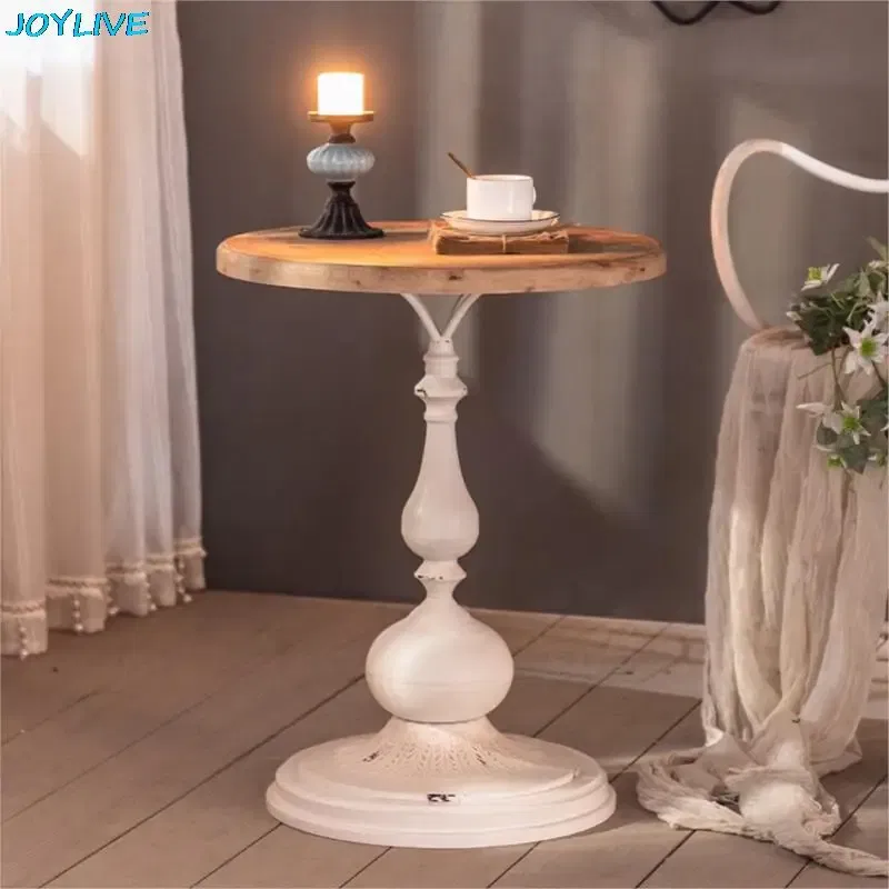 Color: Black - JOYLIVE Retro Solid Wood Coffee Table Sofa Corner Table Tea Table Balcony Desk Old Craft Small Round Table 2022 New Dropship