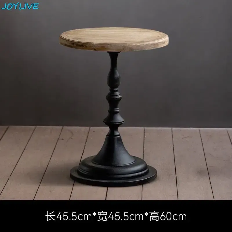Color: Black - JOYLIVE Retro Solid Wood Coffee Table Sofa Corner Table Tea Table Balcony Desk Old Craft Small Round Table 2022 New Dropship