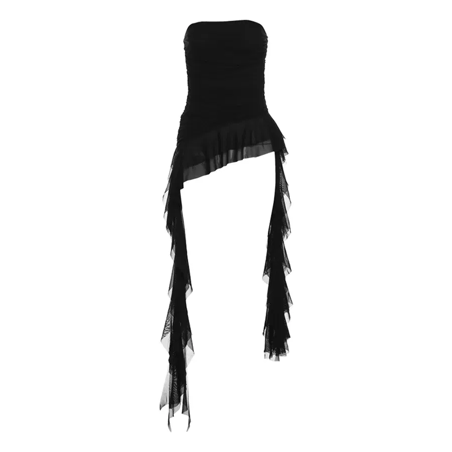 Color: black, Size: M - Nibber 2024 Spring New Solid Color Sweet Gentle Cute All-match High Street Travel Sexy Cool Women Chest Wrap ruched Tassel Vest