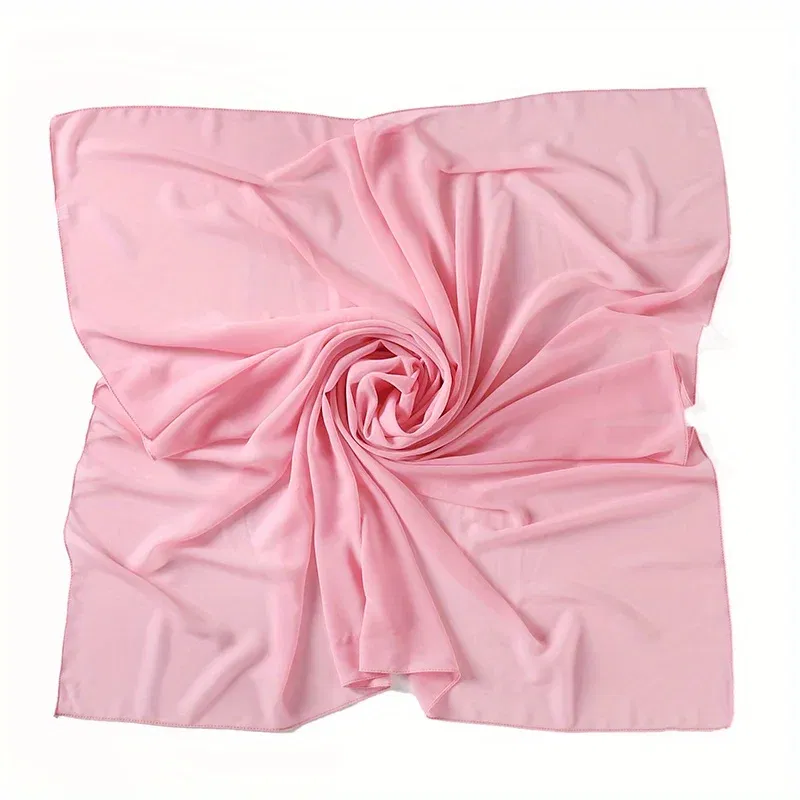 Color: Beige, Size: One Size - A Pure Color Silk Scarves Imitation Silk Stripes Fashion Shawl Sunscreen Scarves Chiffon Scarf 110 * 110 CM