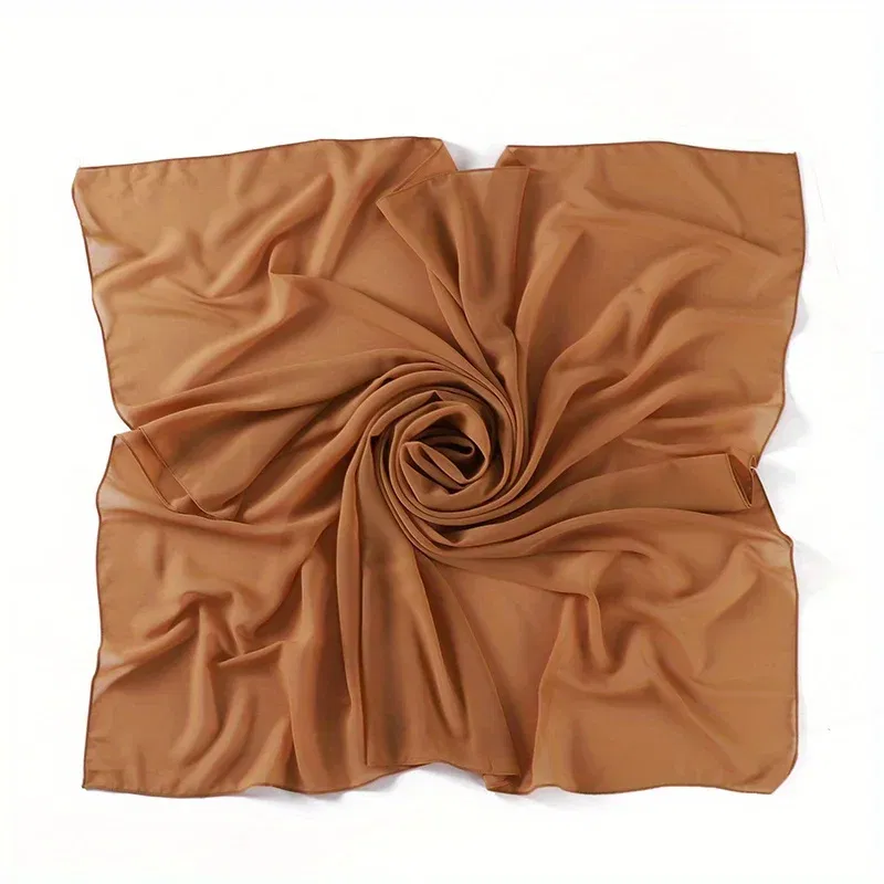 Color: Beige, Size: One Size - A Pure Color Silk Scarves Imitation Silk Stripes Fashion Shawl Sunscreen Scarves Chiffon Scarf 110 * 110 CM