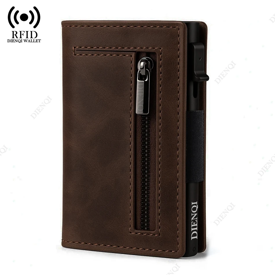 Color: black - Luxury RFID Blocking Card Holder Men Wallets Money Bag Metal Credit Cardholder Aluminium Slim Thin Smart Minimalistic Wallets