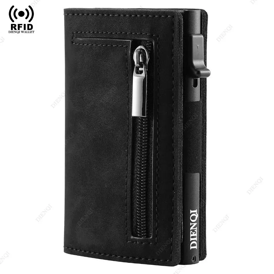 Color: black - Luxury RFID Blocking Card Holder Men Wallets Money Bag Metal Credit Cardholder Aluminium Slim Thin Smart Minimalistic Wallets