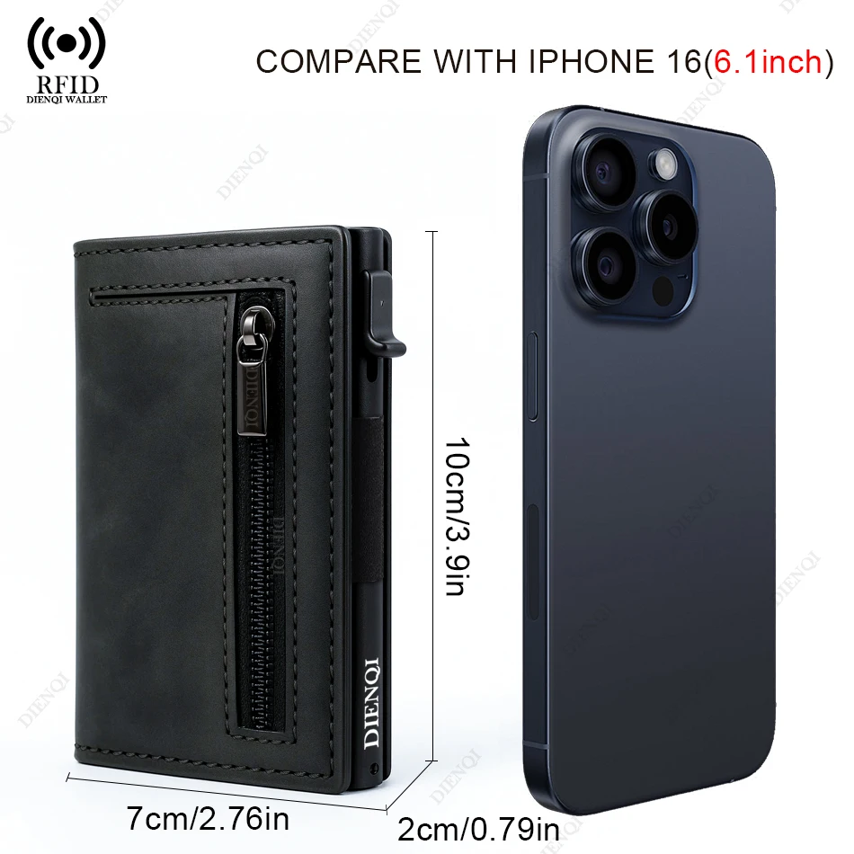 Color: black - Luxury RFID Blocking Card Holder Men Wallets Money Bag Metal Credit Cardholder Aluminium Slim Thin Smart Minimalistic Wallets