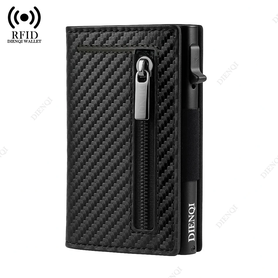 Color: black - Luxury RFID Blocking Card Holder Men Wallets Money Bag Metal Credit Cardholder Aluminium Slim Thin Smart Minimalistic Wallets