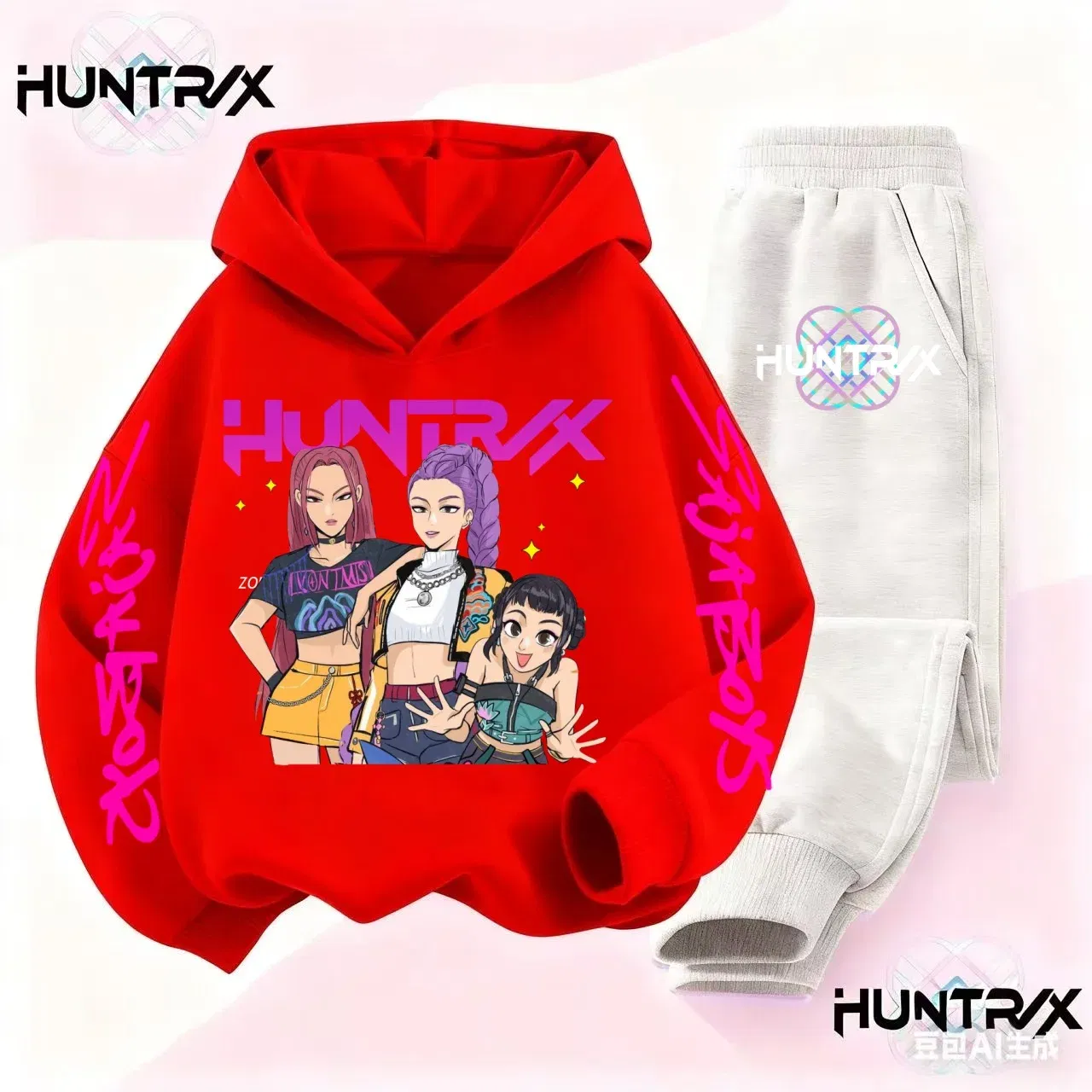 Color: black, Kid Size: 7 - 3-14Y Kpop Demon Hunters Hoodie Set Boys Girls Kids Autumn Sportswear Daily Clothes 2025