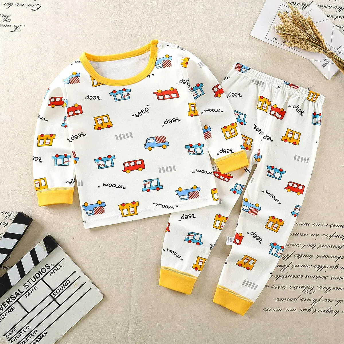 Color: Beige, Kid Size: 5T - Children Kids Clothes Sets Boys Girls Suit Pajamas Clothinng Pants Cartoon Autumn Winter Sleepwear Outfits