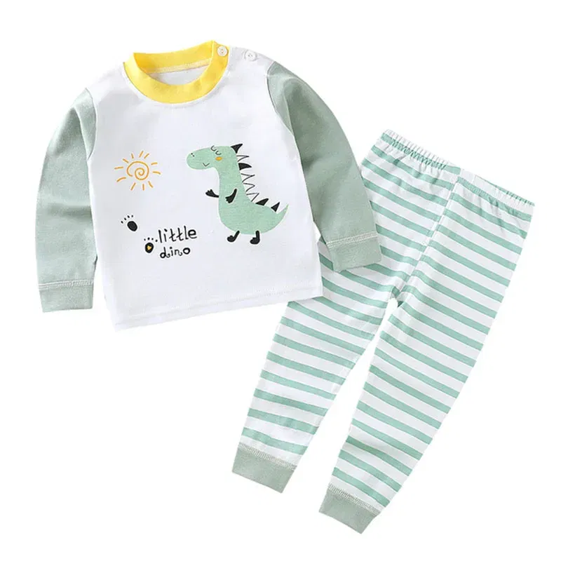 Color: Beige, Kid Size: 5T - Children Kids Clothes Sets Boys Girls Suit Pajamas Clothinng Pants Cartoon Autumn Winter Sleepwear Outfits