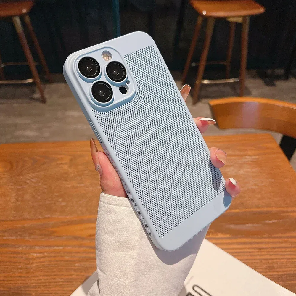 Color: SKY BLUE, Compatible-Phone Models: For iPhone 14 Plus, Ships From: CHINA - Breathable Heat Dissipation Cooling Case For iPhone 16 Pro Max 15 14 13 12 11 PC Hard Back Cover