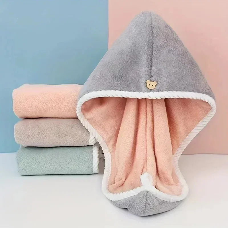 Color: Pink - Double-Layered Ultra-Absorbent Microfiber Hair Towel Quick-Dry Design for Shower Gym & Spa Use