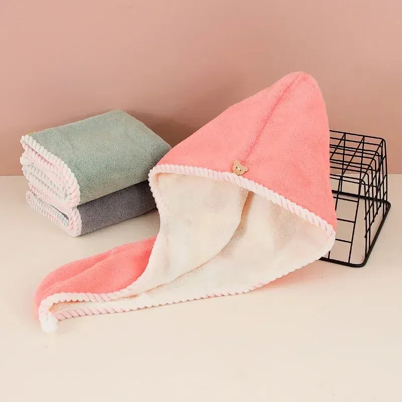 Color: Pink - Double-Layered Ultra-Absorbent Microfiber Hair Towel Quick-Dry Design for Shower Gym & Spa Use