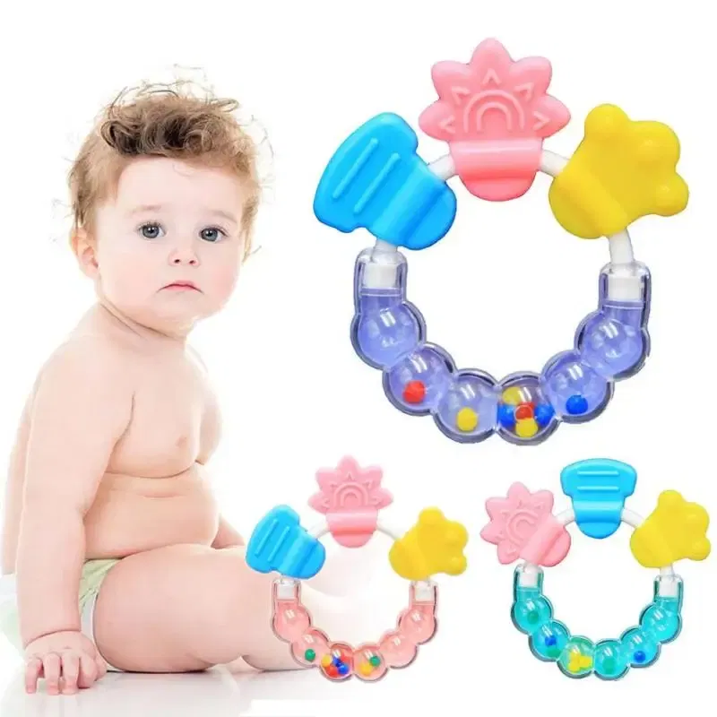 Color: light yellow - Baby Teether Necklace Silicone Teethers with Rattle Toys Teething Baby Bpa Free Baby Care Acessorios 2017 Safe Soft Christmas