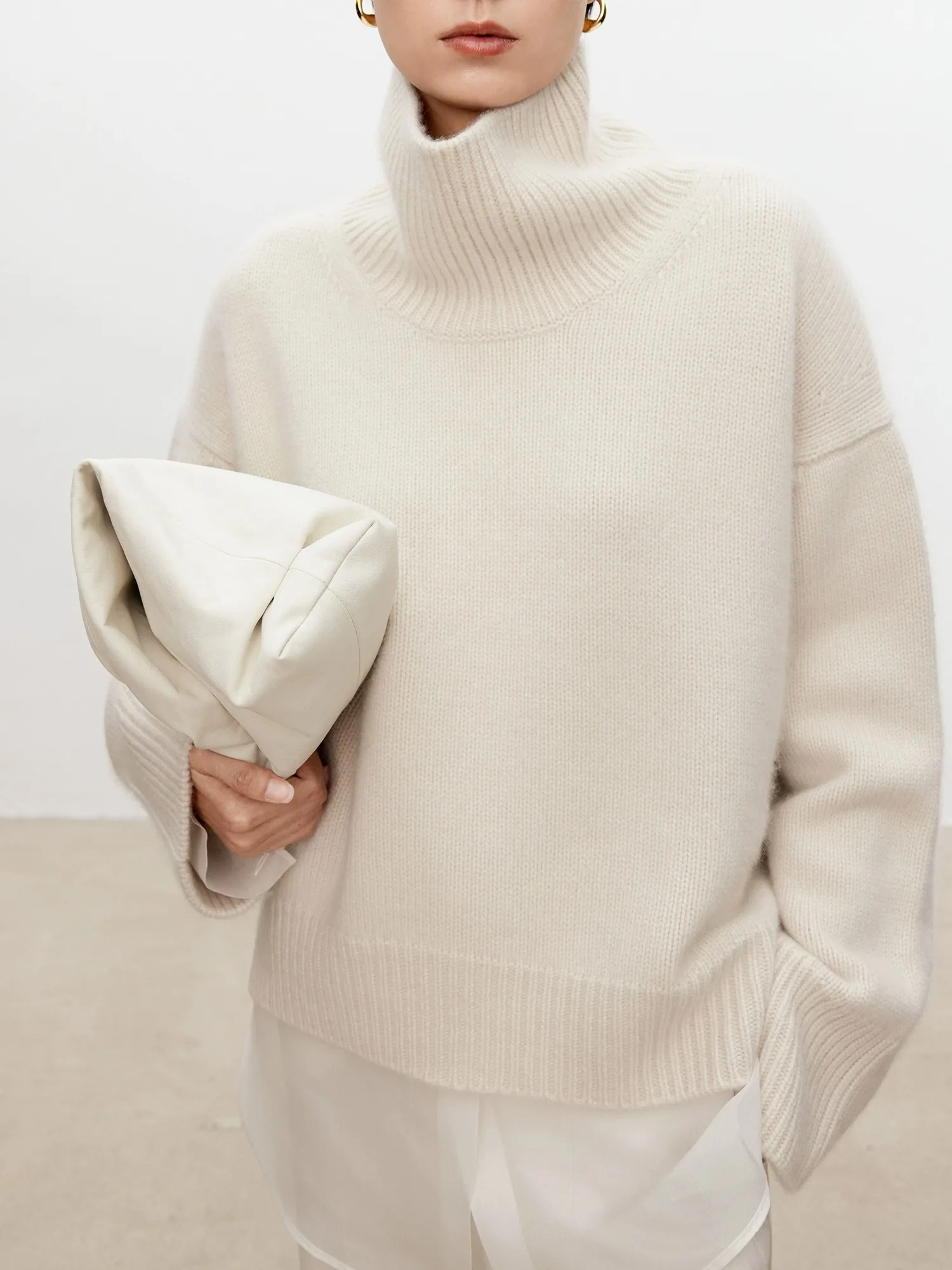Color: army green, Size: XXXL, Ships From: CHINA - Turtleneck pure cashmere sweater female loose and thick languid lazy wind pullover sweater knitting base WOOL sweater