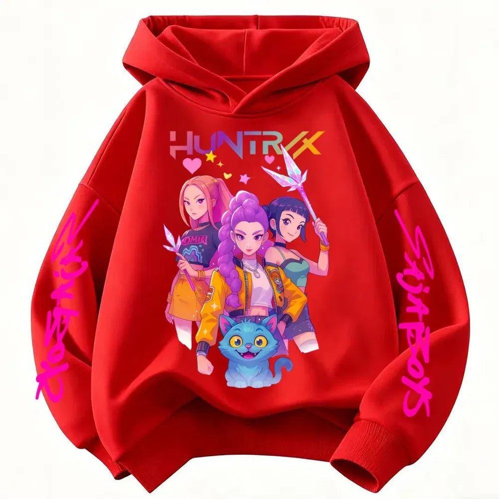 Color: Pink, Kid Size: 2T - Movie KPop Demon Hunters Rumi Mira Zoey Graphic Hoodie Men's Women Korean Fashion Trend Streetwear Unisex Casual Fleece Pullover