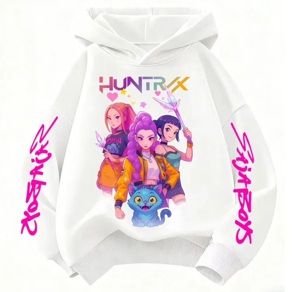 Color: Pink, Kid Size: 2T - Movie KPop Demon Hunters Rumi Mira Zoey Graphic Hoodie Men's Women Korean Fashion Trend Streetwear Unisex Casual Fleece Pullover