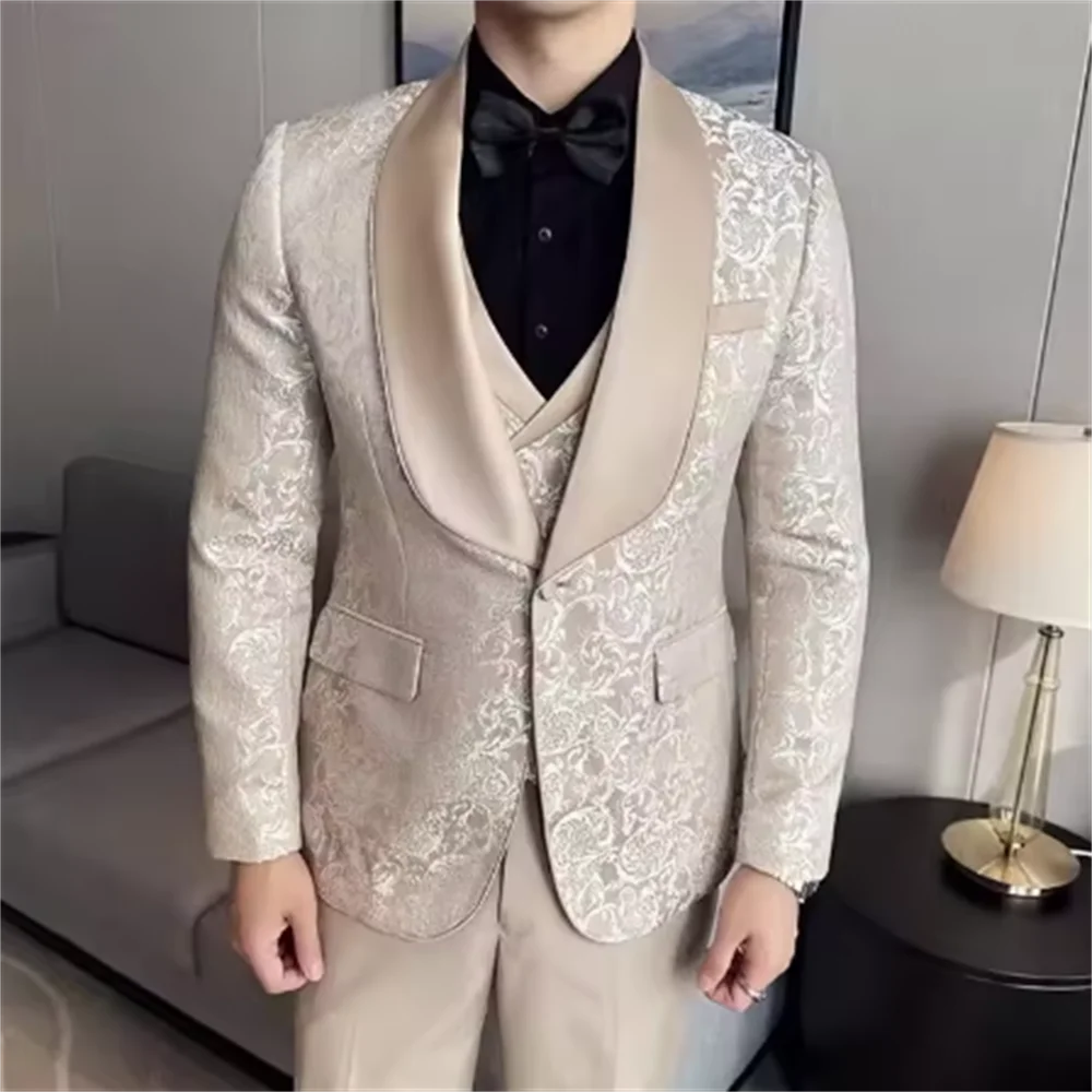 Color: black, Size: L - Green Men's Suit 3-Piece, Wedding Party Dress Jacket with Vest & Trousers, Asian Size Slim Men Sets, Beige Black Blue Available