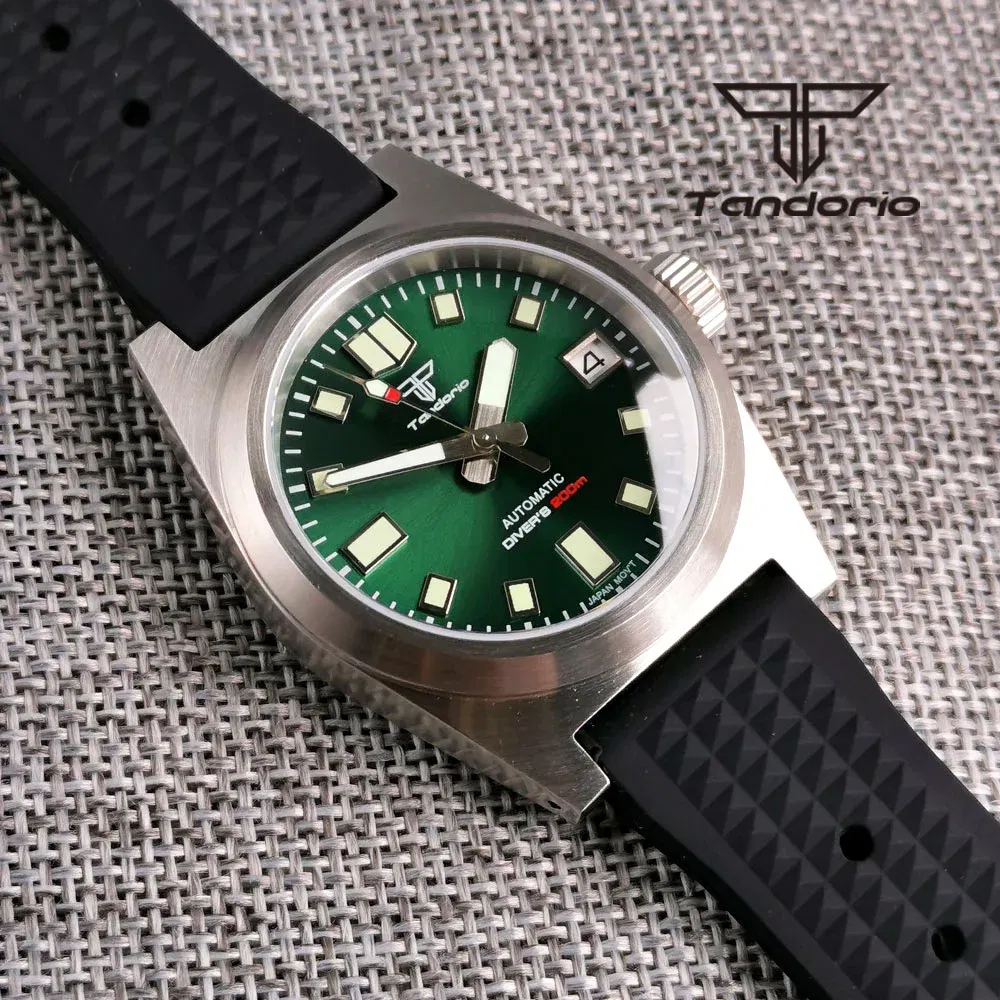 Color: PURPLE - Tandorio Black/Blue/Green Sunburst Dial NH35A 38mm Automatic Men's Watch 200M Brushed Case AR Sapphire Crystal Rubber Strap