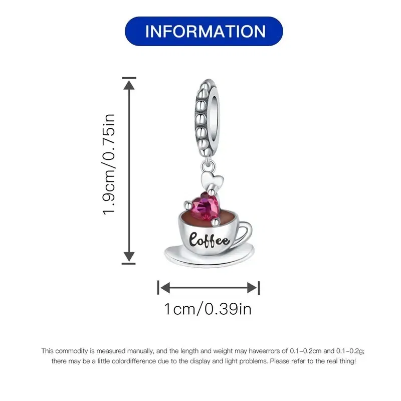 Color: WHITE - Real 925 Sterling Silver Love Coffee Charm Bead Fits Original Pandora Bracelet Necklace Women Pendant Diy Fine Jewelry Hot