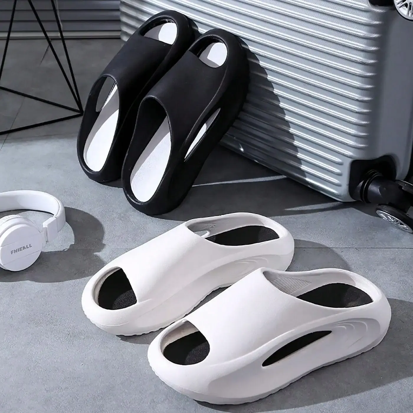 Color: black, Shoe Size: 41.5 - Summer Slippers for Men and Women Thick Bottom Eva Step on the Poop Feeling Outside Wear Non-slip Casual Bathroom Slippers