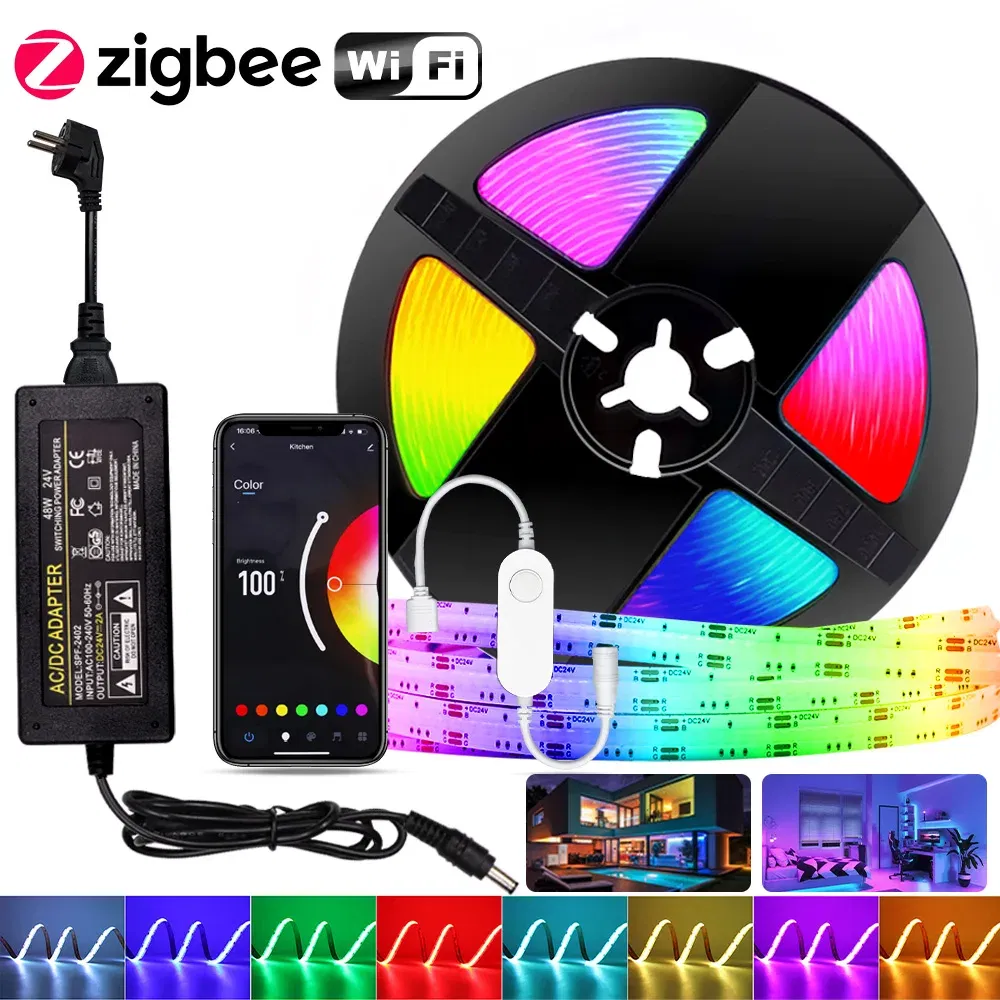 Emitting Color: Emitting Color8, Color: WHITE, Length: 5m, Ships From: CHINA - FOB RGB LED Strip 12V 24V 768 LEDs/M Flexible Colorful Lamp Band High Density Flex LED Tape Light Dimmable Linear Ribbon 3M 5M