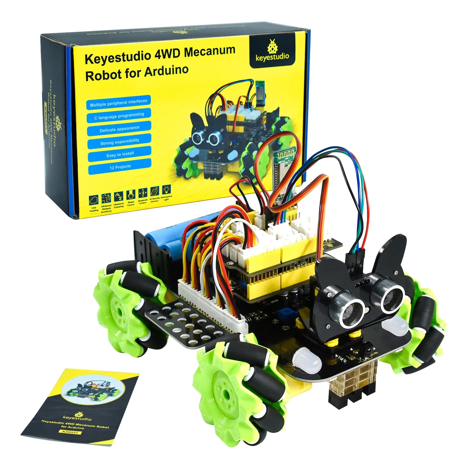 Keyestudio 4WD Mecanum Robot For Arduino Compatible With LEGO Robot Car Kit 12 Programming Courses For Arduino Mecanum Car Kit