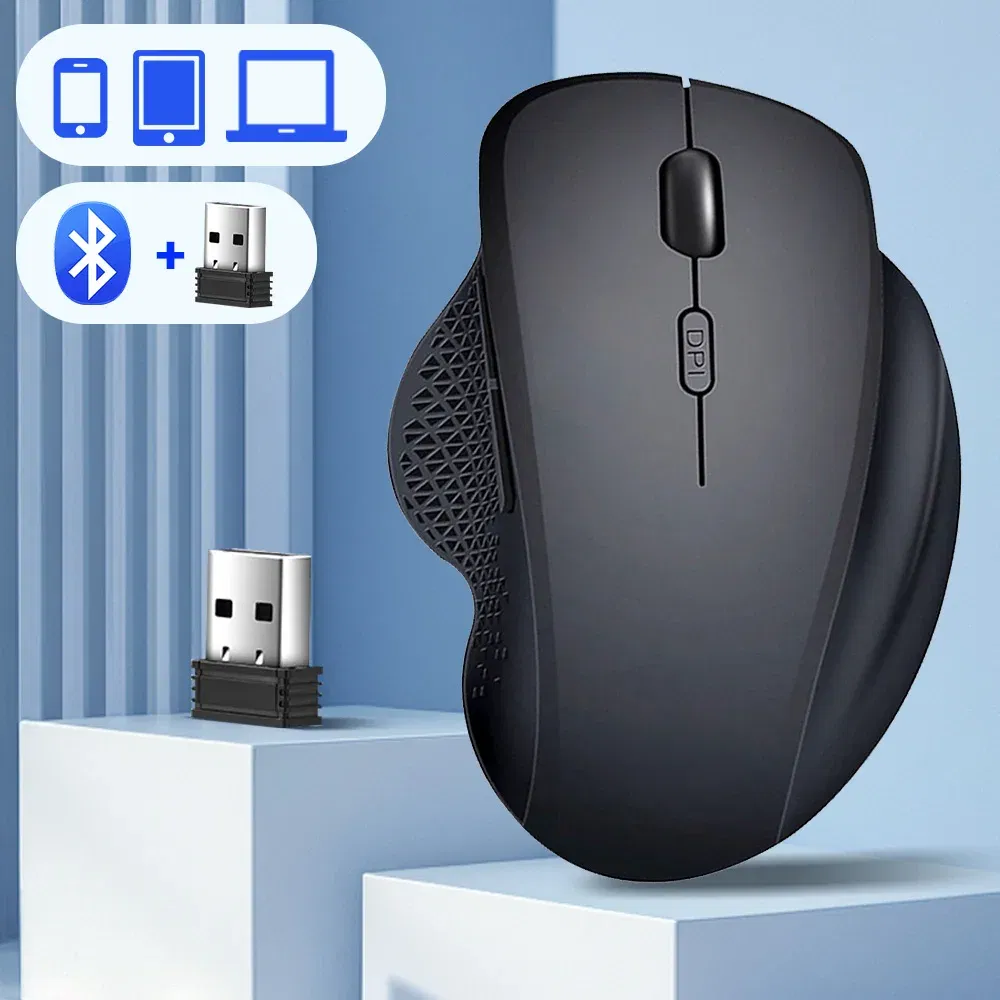 Color: GRAY - Ergonomic Rechargeable Wireless Bluetooth Mouse for PC Computer Laptop Macbook 1600DPI Dual Mode Mouse for IOS Android Tablet