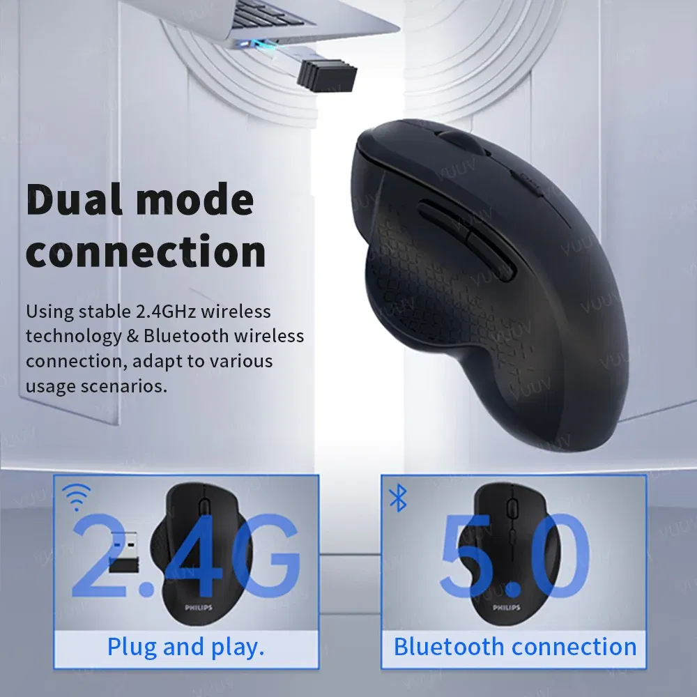 Color: GRAY - Ergonomic Rechargeable Wireless Bluetooth Mouse for PC Computer Laptop Macbook 1600DPI Dual Mode Mouse for IOS Android Tablet