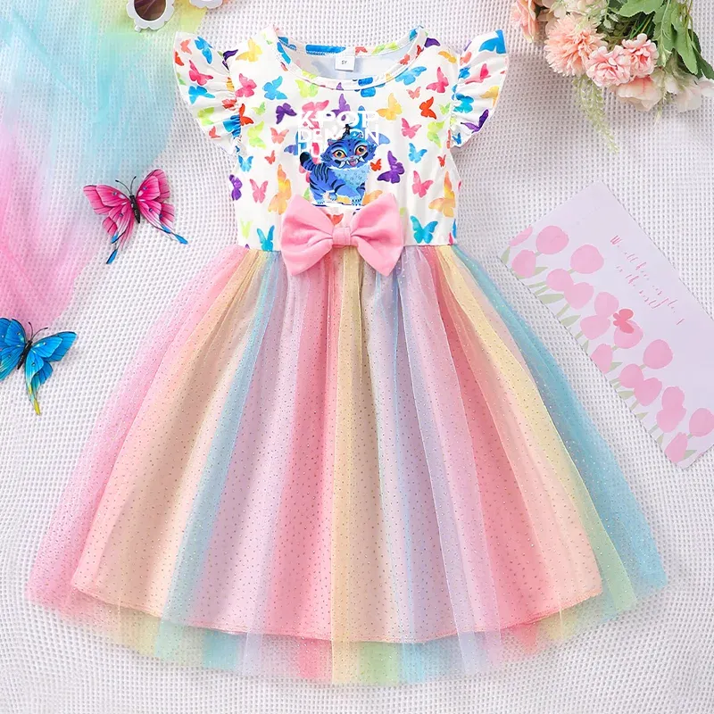Color: Turquoise, Size: One Size, Ships From: CHINA, Height: 164 - KPop Demon Hunter Christmas Princess Dress Girl Fashion Casual Autumn Butterfly Dress Wedding Birthday Party Dress Gift Clothes
