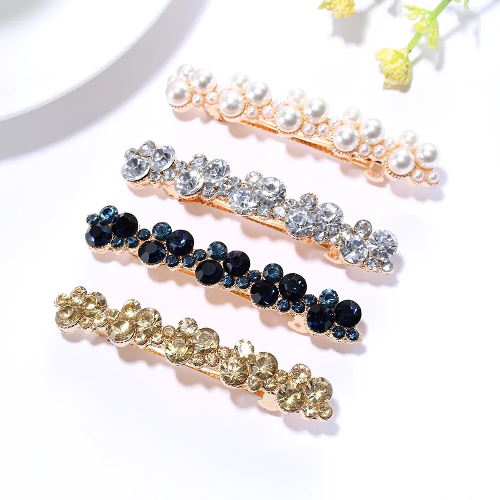 Color: Green - Hot Sale 5 Colors Korean Crystal Pearl Elegant Women Barrettes Hair Clip Hairgrips Hairpin Girls Hair Accessories Dropshipping