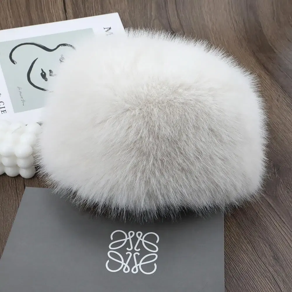 Color: WHITE - New Fluffy Fur Women's Winter Hat Winter Snow Ski Cap Female Faux Fur Thick Warm Windproof Hat Russian Hat Mink Fisherman's Hat