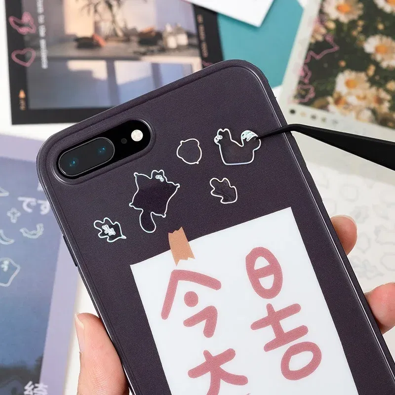 Color: PURPLE - 1 Sheet Transparent Flash Laser Line Stickers Decorative Stationery DIY Scrapbooking Material Pvc Stickers Cute Album Stick