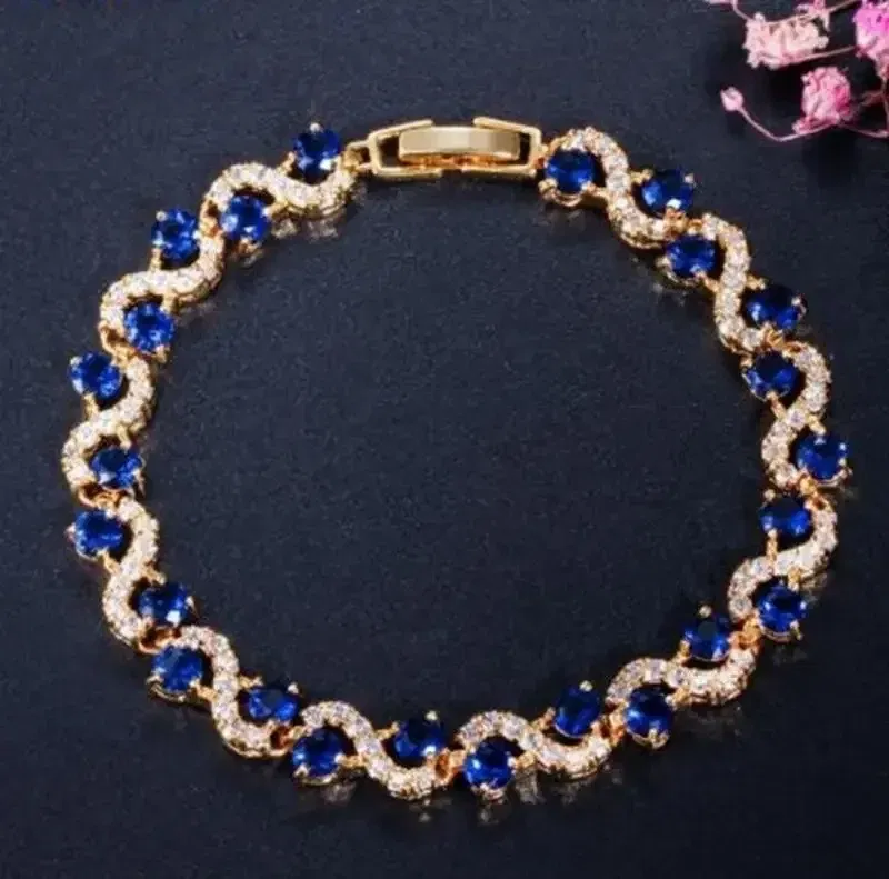 Metal Color: Pure Gold Color - Fashion Exquisite Color Crystal Inlaid Ladies Charm Bracelet Engagement Wedding Jewelry
